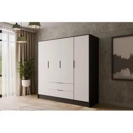altdecor Drehtürenschrank Kolin 200 x 200 x 51 cm Schwarz/Weiß