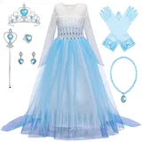 New front Mädchen Kleid Prinzessin Elsa Eiskönigin Lange Ärmel Kostüm Allerheiligen Weihnachten Abend Verkleidung Langes Kinder Diademe Zauberstab Violett 2-9 Jahre,Blau,150