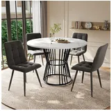 OKWISH Essgruppe 1 Esstisch und 4 Stühle, (Küchentisch-Set, 5-tlg., 1 Tisch mit 4 Stühlen), runder Esstisch mit weiße MDF-Tischplatte, goldenen Metallbeinen