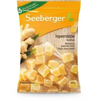 Seeberger Ingwerstücke kandiert: Scharfherbe Würfel der goldgelben Ingwerwurzel süß kandiert - zum Snacken, Dekorieren oder als Backzutat - vegan (1 x 200 g)