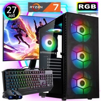 Gaming PC Komplett-Set AMD Ryzen7 5700G - AMD Radeon VEGA Grafik - 500GB M.2 NVMe SSD - 16GB DDR4 - Windows 11 - WLAN - Samsung 27" TFT - Tastatur/...