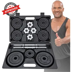 Miweba Sports Kurzhantel-Set MKH120, 20kg, Hantelkoffer, Gewichte aus Gusseisen, Stahl-Hantelstange (Mit Koffer)