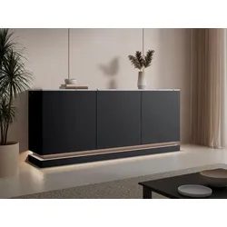 Sideboard mit 3 Türen - Mit LED-Beleuchtung - MDF - Schwarz & weiße Marmor-Optik - DEVIKA von Pascal MORABITO