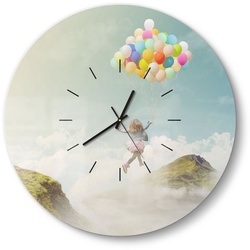 DEQORI Wanduhr ‚Mädchen an Luftballons‘ (Glas Glasuhr modern Wand Uhr Design Küchenuhr) grün 50 cm x 50 cm