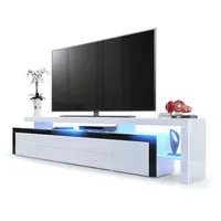 Vladon Lowboard, Weiß Hochglanz, Schwarz, Holzwerkstoff, 227x52x35 cm, Wohnzimmer,