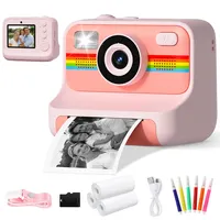 Sofortbildkamera Kinder, 1080P HD 2,4 Zoll Bildschirm Kinderkamera Sofortbildkamera mit 32GB Karte & 3 Rollen Druckpapier, LIORQUE Digital Kamera Kinder Sofortdruck mit 6 Farbigen Stiften (Rosa)