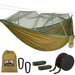 Ultraleichte Moskitonetz Hängematte, 300x200cm 2 Personen Camping Hängematte 300kg Schnell Trocknende, Atmungsaktive Outdoor Hängematte Nylon-Ripstop Fallschirm für Camping Trekking Garten, Grün