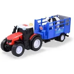 DICKIE TOYS 203734003 Spielzeugauto Massey Ferguson Spielzeug-Traktor mit Tieranhänger & Kuh mit Licht & Sound 26 cm