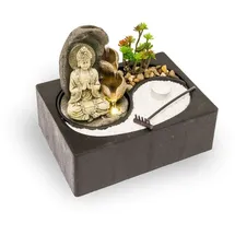 Lemodo Zimmerbrunnen mit LED-Beleuchtung und Buddha, Feng Shui Dekobrunnen mit kleinem ZEN Garten