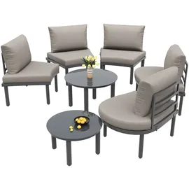 Merax Gartenlounge-Set (7-tlg), 5-Sitzer Gartenmöbel Gartengarnitur abgerundetes Gartensofa mit Tisch - Grau
