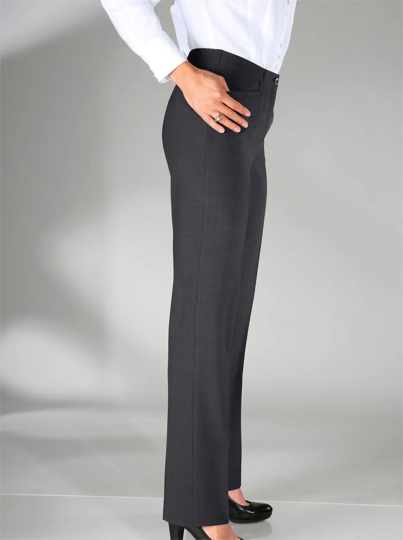 Webhose COME ON, Damen, Gr. 50, Normalgrößen, grau (anthrazit, meliert), 53% Polyester, 43% Schurwolle, 4% Elasthan, unifarben, lang, Hosen