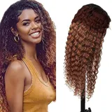 Lakaisa Human Hair Wig Curly Wave 4X4 Lace Menschliches Haar Perücke Damen Echthaar Glueless Wear and Go Pre Plucked with Baby Hair Low Shedding Ombre Brown 1b430 for Women 24 Inch