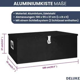 deluke DELUKE® Aluminiumbox mit Deckel Abschließbar Alubox Deichselbox Alu Anhängerbox Werkzeugkiste Transportbox Metallkiste, 100x55x37cm Schwarz
