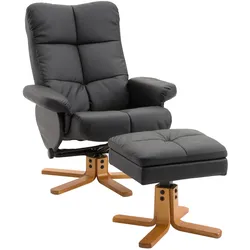 HOMCOM Relaxsessel mit Hocker Holz, Kunstleder