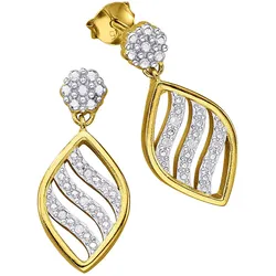 Paar Ohrhänger FIRETTI "Schmuck Geschenk Silber 925 Ohrschmuck Ohrringe Statement Navette", silber (gelbgoldfarben, silberfarben), Ohrringe, Damen, 0,12 ct P3 = leicht erkennbare Einschlüsse, Silber 925 (Sterlingsilber)-Diamanten, Silber 925 (Sterlingsilber), Diamanten, mit Diamant