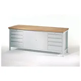 Pavoy Werkbank, 2000x700x900 mm, 2 Schubladenblöcke, 1 Schrank, RAL 7035