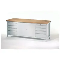Pavoy Werkbank, 2000x700x900 mm, 2 Schubladenblöcke, 1 Schrank, RAL 7035