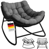STEELSØN Schaukelstuhl Veldora Rattan XXL Schaukelsessel mit Sitzpolstern für Innen & Außen (Anthrazit, Stahlgestell 75x100x65 cm), Relaxsessel wetterfest & rutschfest, Lounge Sessel bis 125 kg schwarz