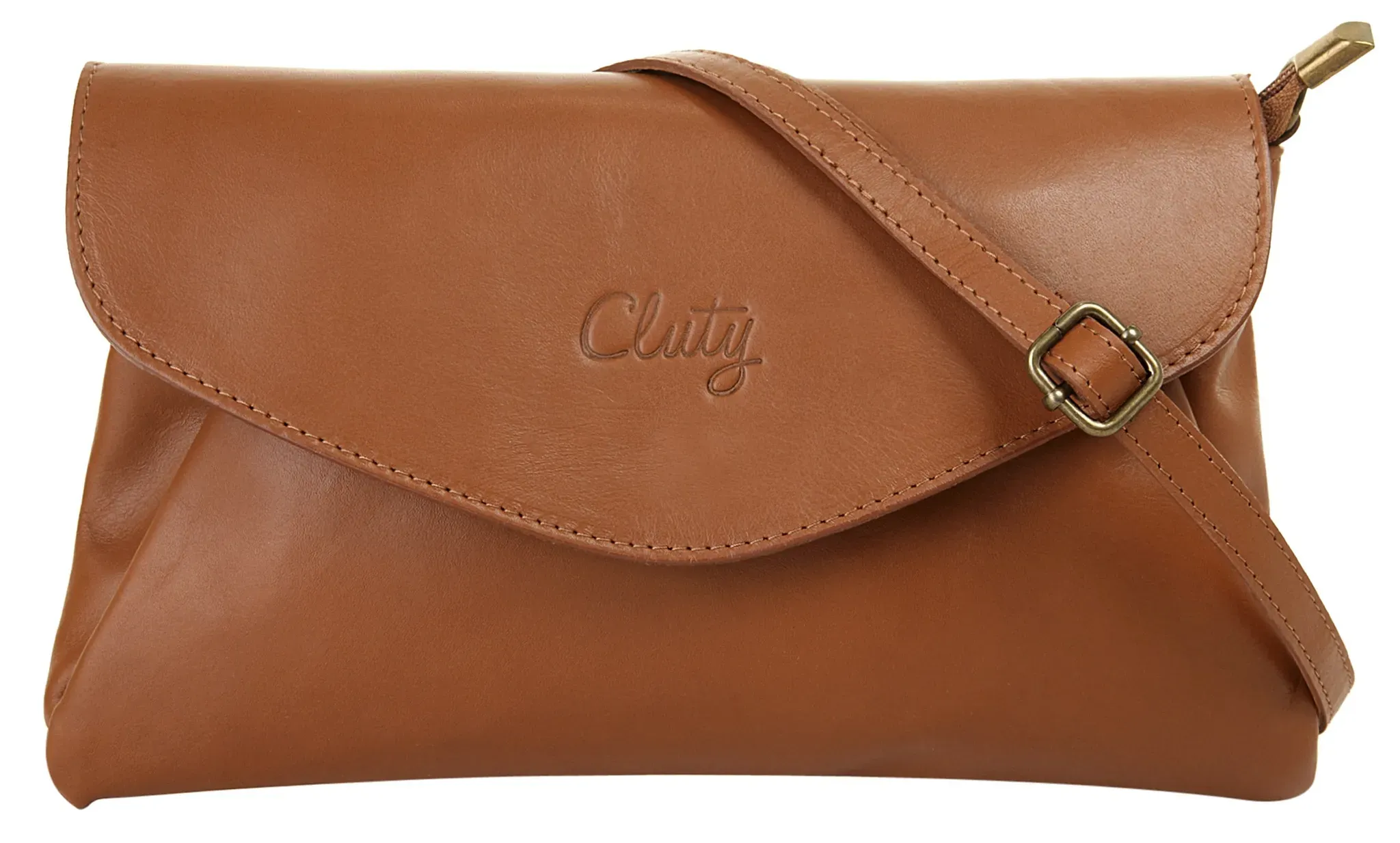 Abendtasche CLUTY, Damen, Gr. B/H/T: 31cm x 18cm x 6cm onesize, braun (cognac), Leder, beschichtet, Taschen Abendtasche, echt Leder, Made in Italy