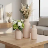 Relaxdays Vasen 3er Set, Blumenvasen, 3 versch. Größen, Frisch- & Trockenblumen, Dekovase aus Keramik, Beige