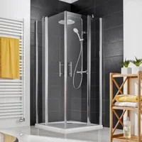 HSK Favorit Nova Eckeinstieg 4-teilig mit 2 Pendeltüren, Größe: 75 x 90 x 195 cm, Duschkabine: Alu-silbermatt: ESG klar