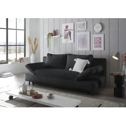 Schlafsofa ED EXCITING DESIGN "Sunny", schwarz, B:212cm H:88cm T:101cm, 100% Polyester, Sofas, frei im Raum stellbar, mit Bettkasten, Schlaffunktion & 2 Rückenkissen