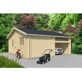 Lasita Maja Doppel - Holzgarage Falkland mit Schwingtor Natur 575 cm x 575 cm