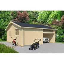 Lasita Maja Doppel - Holzgarage Falkland mit Schwingtor Natur 575 cm x 575 cm