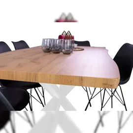 Sam Esstisch Baumkante Holz-Optik Wildeiche 160 x 85 Spider-Gestell weiß JOSY