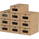 20-teilige Kartonbox mit Sichtfenster - stapelbare, universelle Schuhbox - Karton aus Pappe - braun