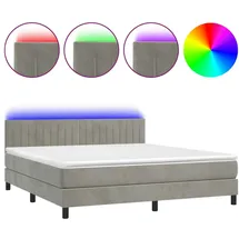 vidaXL Boxspringbett mit Matratze & LED Hellgrau 180x200 cm Samt