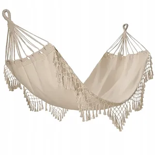 OEM KRUMAD Hängematte Outdoor Boho-Stil 190x150 cm, Beige, 120 kg Belastbarkeit, Mit Fransen, Aufbewahrungstasche 2 Seilen, Baumwolle-Polyester, Outdoor Indoor