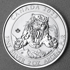 Royal Canadian Mint 2 Unzen Silber Smilodon Säbelzahnkatze 2023