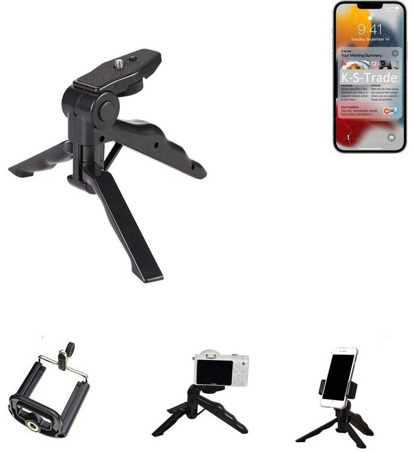 K-S-Trade für Apple iPhone 13 Pro Max Smartphone-Halterung, (Stativ Tisch-Ständer Dreibein Handy-Stativ Ständer Mini-Stativ) schwarz
