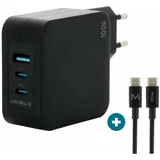 Mobilis 2USB-C 1USBA GaN Schwarz