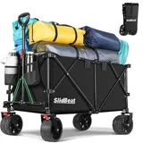 SLIDBEAT XXXL Bollerwagen Faltbar mit Bremsen, 300L 226KG Faltbollerwagen Große Räder, Getränkehalter Verstellbarem Griff Klappbar Bollerwagen Für Strand Garten Camping Shopping Transport Trolley