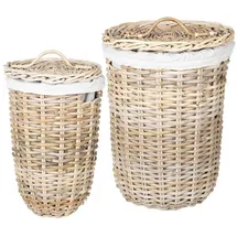 vidaXL Wäschekorb mit Deckel 2 pcs Kubu Rattan