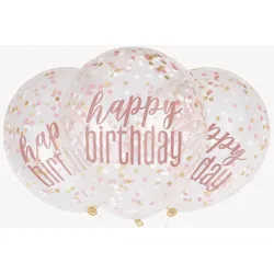 6 Konfetti Luftballons roségold Happy Birthday