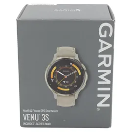 Garmin Venu 3S french gray/softgold mit Schnellwechsel-Leder-Armband + Schnellwechsel-Silikon-Armband french gray/softgold