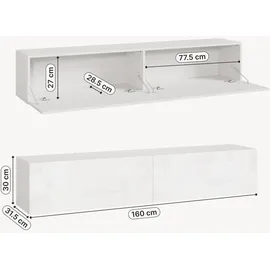 [en.casa] Evaton TV-Lowboard 160 x 32 x 30 cm Weiß Spanplatte