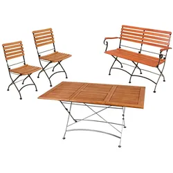 4-tlg. Sitzgruppe Garten Terrasse Tisch Klappstuhl Bank