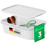 Novaliv 3er Set Aufbewahrungsbox mit Deckel Küche 1L Weiß Kunststoff Rattan-Optik Küche Aufbewahrung & Organisation BPA-Freie Schrank Organizer Ordnungsboxen für Teebeutel Snacks Gewürze