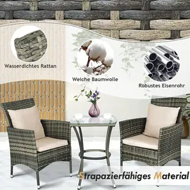 Goplus 3-teiliges Gartenmoebel-set, PE-Rattan Gartenlounge-Set mit 1 Tisch & 2 Stühlen, mit Kissen, Gartengarnitur Sitzgruppe für Innen - GOPLUS