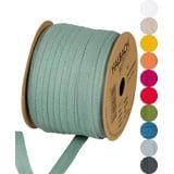 Halbach Seidenbänder Baumwollband 10 mm x 30 m, Bänder zum Basteln als Meterware, Stoffband für Dekorationen, Webband 100% Baumwolle DIY Handwerk, Schrägband Näharbeiten, Farbe: sage green, 24500