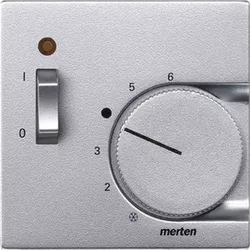 Merten System M Zentralplatte, Raumtemperaturregler, aluminium, matt, diverse Symbole, Kontrollfenster/Lichtauslass