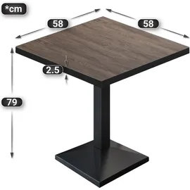 GGM Möbel BPA | Bistro Tisch | Quadratisch | Schwarzer Rand | 60 x 60 x 78,5 cm | Light Wenge / Schwarz