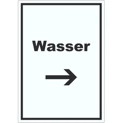 HB-Druck Wasser Aufkleber mit Text und Richtungspfeil rechts Anschluss hochkant A3 (297x420mm)