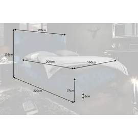 Riess-Ambiente Elegantes Doppelbett Paris 160x200cm dunkelblau Samt Chesterfield Design Ehebett Bett