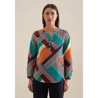 seidensticker Klassische Bluse Schwarze Rose Tunika Geometrische Muster blau L (40)