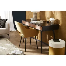 miliboo Design-Schreibtisch in mattem Schwarz und Walnussfurnier TRIPOLI